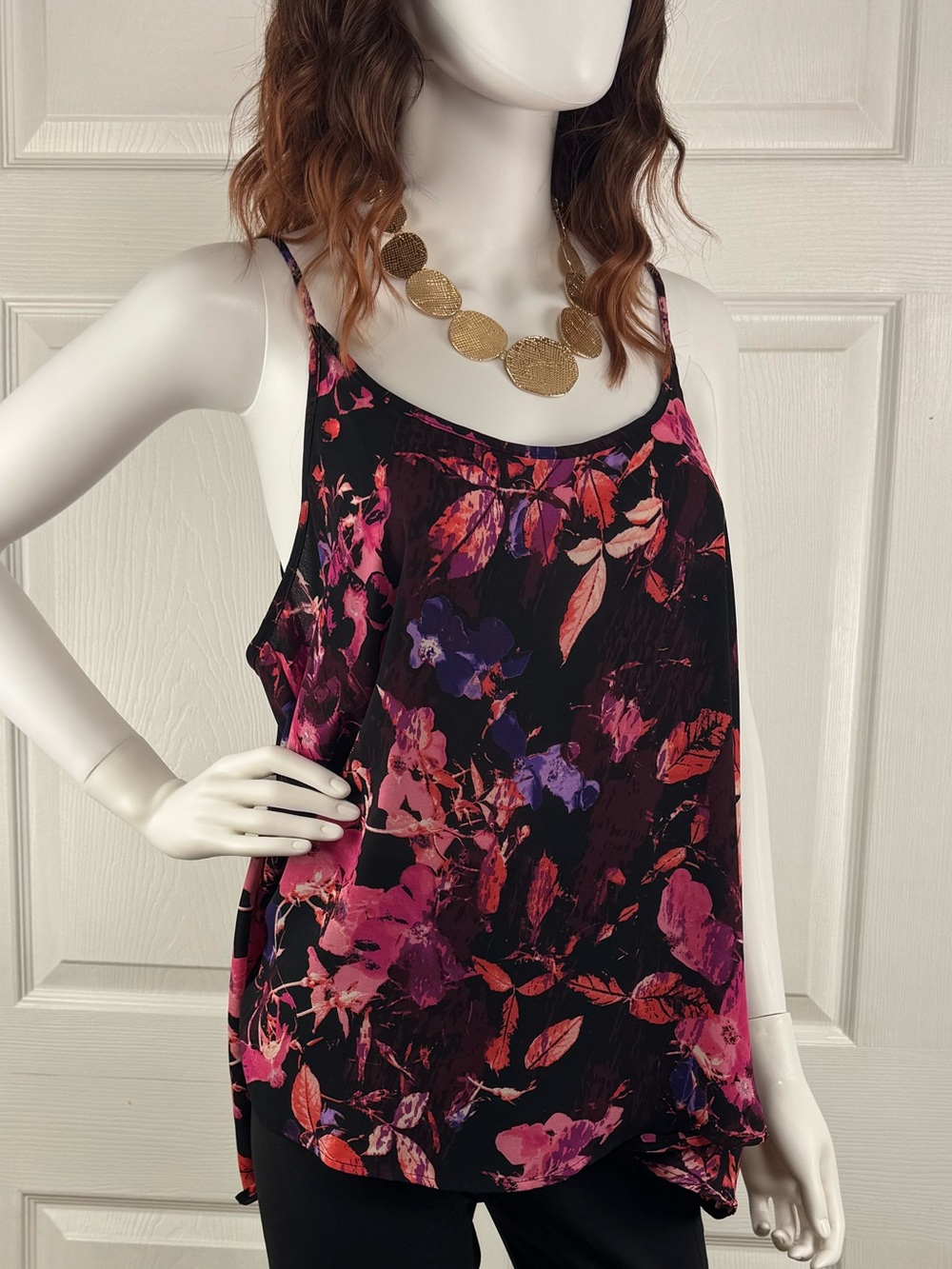 Apt. 9 Black Tank Top with Pink & Purple Floral Print
